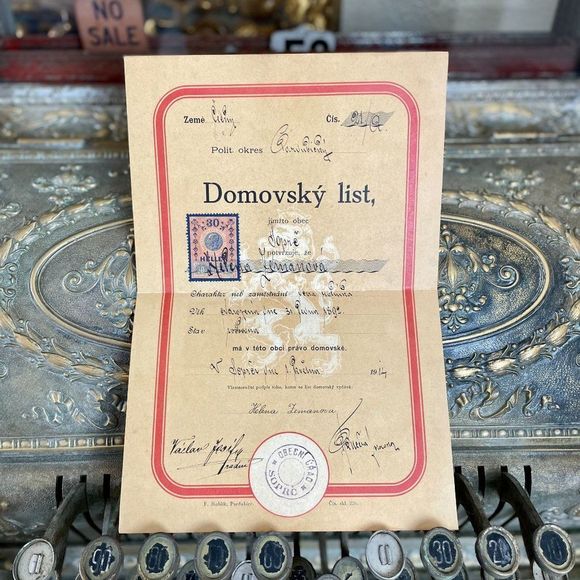 Antique Certificate of Residence Domovsky List Document Original 1914 Domicile - Picture 1 of 4